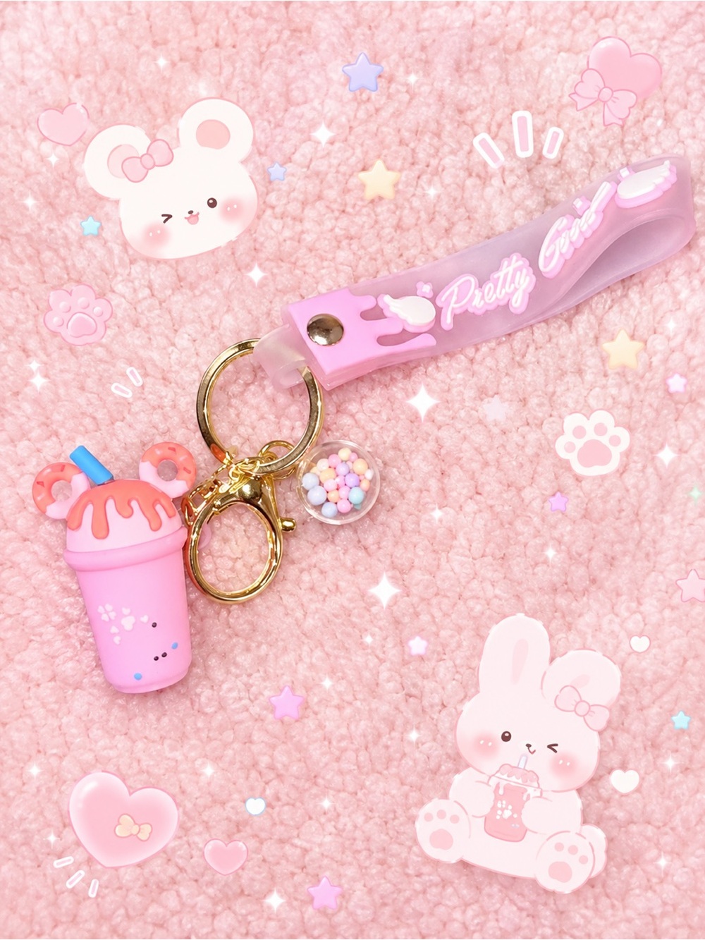 Pink Cute Milkshake Keychain Strap